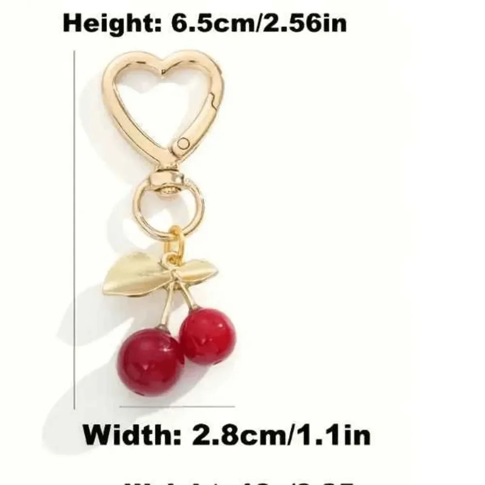 Cherry Red Gold Heart Keychain Bag Pendant Charm